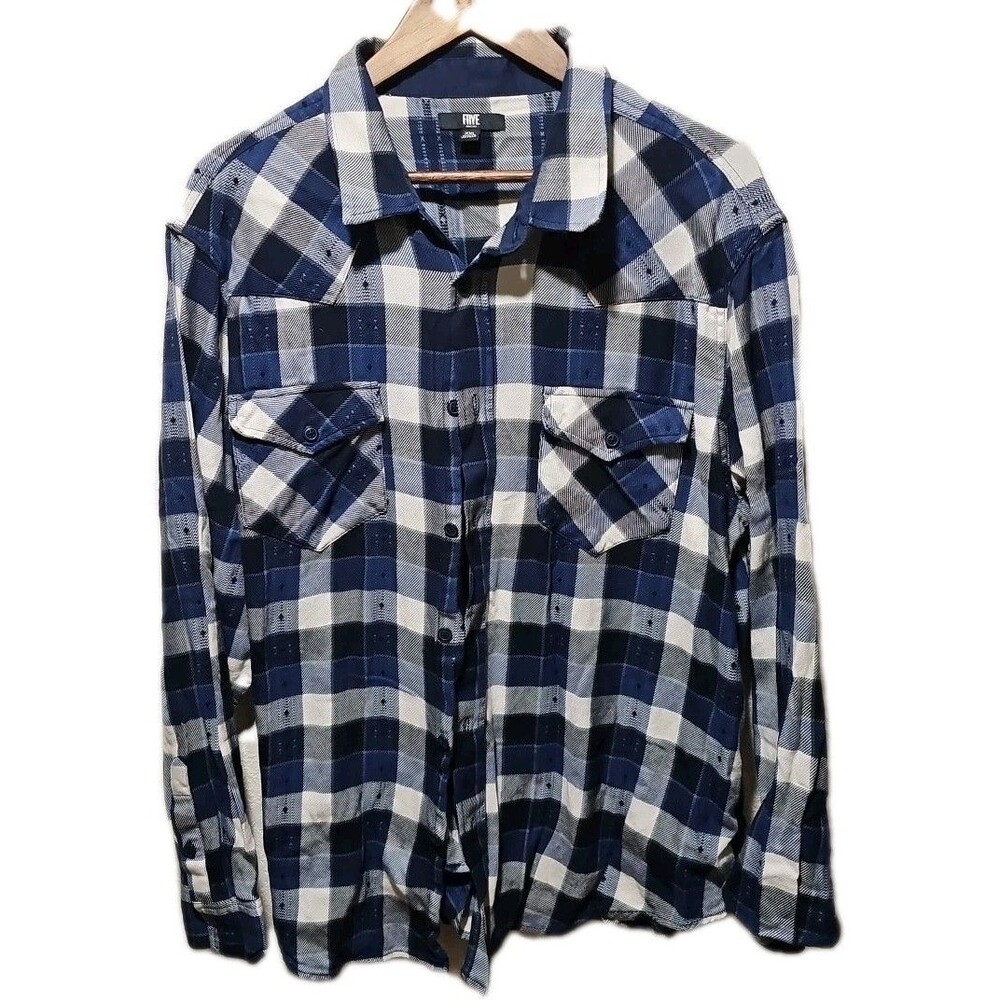 Frye Mens XXL Blue Plaid Button Down Long Sleeve Flannel Shirt